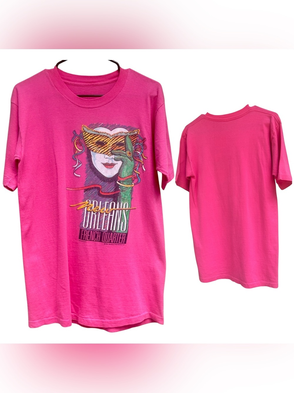 1980s Vintage New Orleans Mardi Gras Silk Screen Graphic Single Stitch T-Shirt